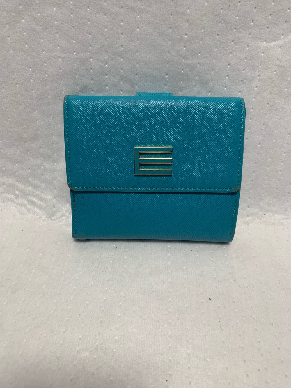 Etro Turquoise vintage Leather Compact Wallet with Gold 'E' Detail
